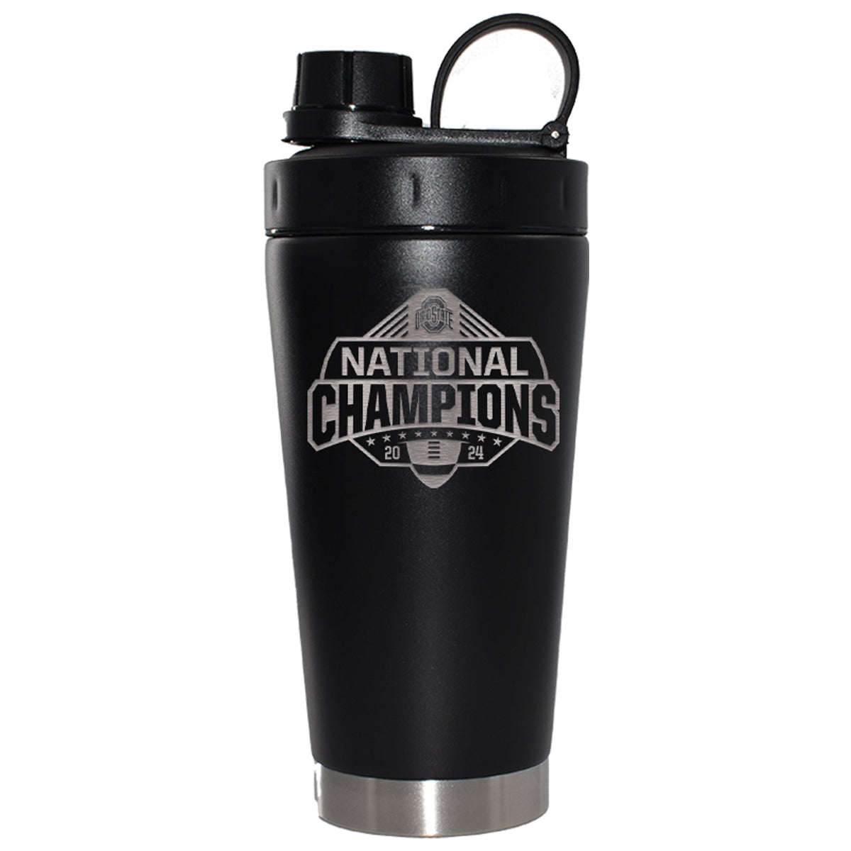 22oz Black Blender Bottle Etched | Ohio State University 2024 Champions