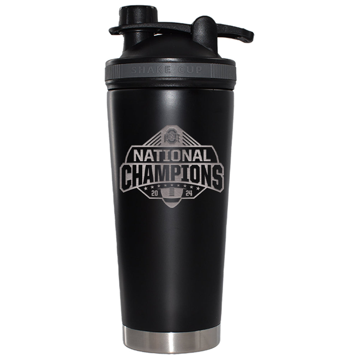 24oz Black Shaker Bottle Etched | Ohio State University 2024 Champions
