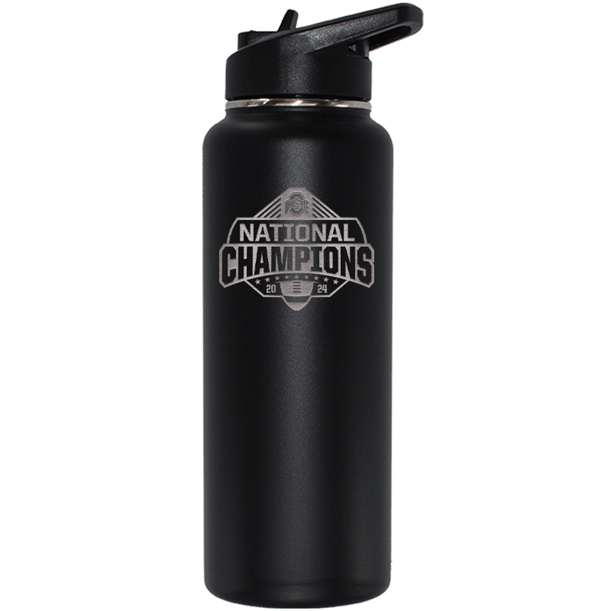 34oz Black Quencher Bottle Etched | Ohio State University 2024 Champions
