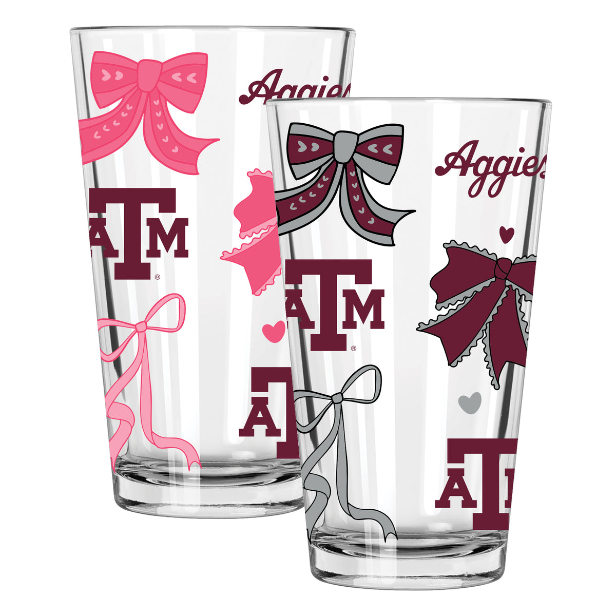  Texas A&M 2pk 16oz Bow Pint Glass 