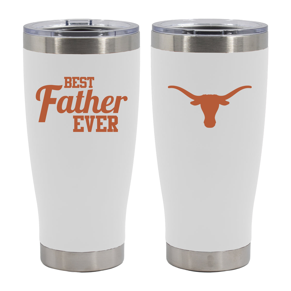 20oz White Stainless Steel Tumbler, Direct Print, Best Dad Ever Design, University of Texas