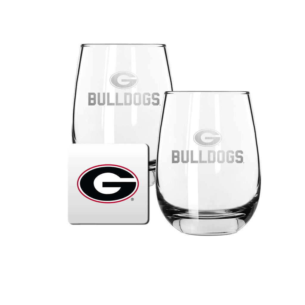 2 Pack Stemless Wine Glasses and Coaster set | University Of Georgia