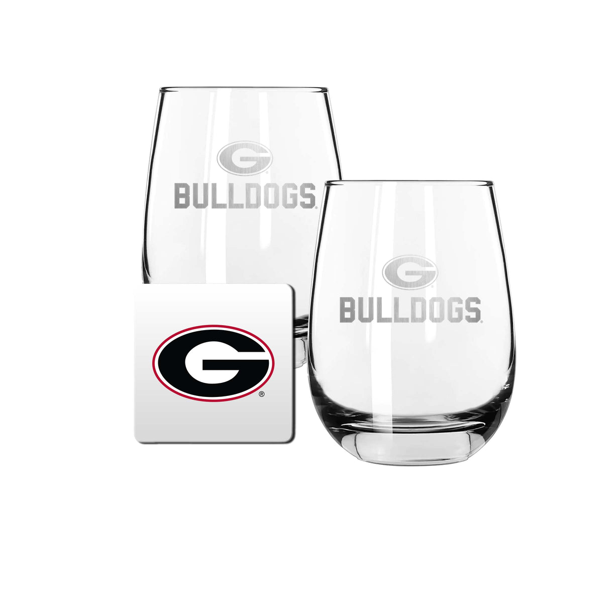2 Pack Stemless Wine Glasses and Coaster set | University Of Georgia
