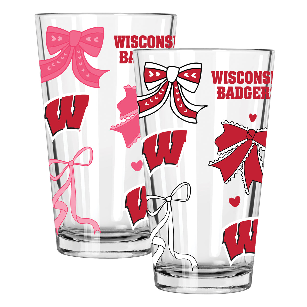  Wisconsin 2pk 16oz Bow Pint Glass 
