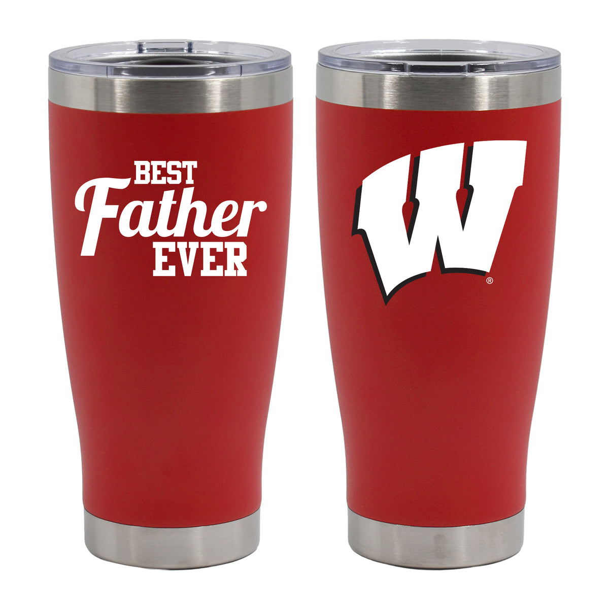 20oz Red Stainless Steel Tumbler, Direct Print, Best Dad Ever Design, University of Wisconsin