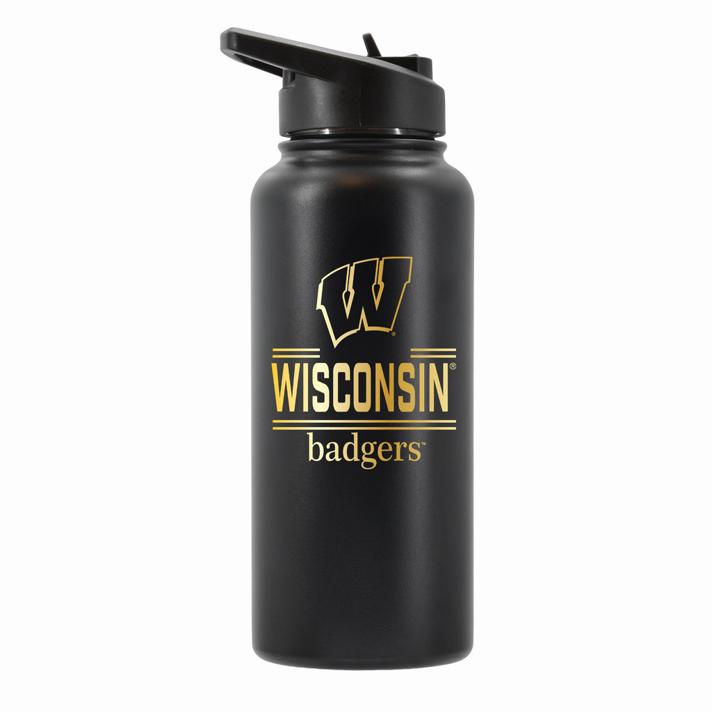 32 oz Stainless Steel Water Bottle with Gold Etched Classic Crew Team Design, University of Wisconsin