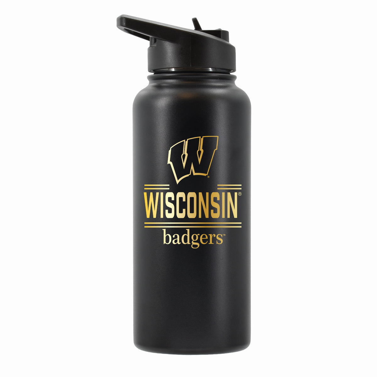 32 oz Stainless Steel Water Bottle with Gold Etched Classic Crew Team Design, University of Wisconsin