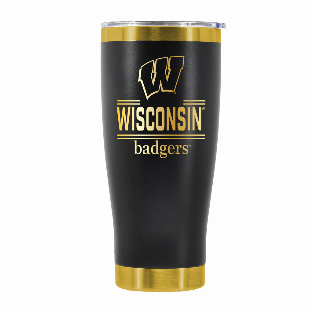 24 oz Stainless Steel Tumbler with Gold Accents & Etched Classic Crew Team Design, University of Wisconsin