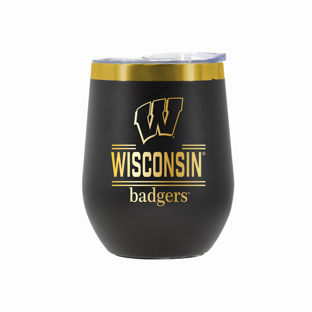 12 oz Stainless Steel Wine Tumbler with Gold Etched Classic Crew Team Design, University of Wisconsin