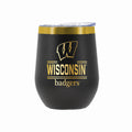 12 oz Stainless Steel Wine Tumbler with Gold Etched Classic Crew Team Design, University of Wisconsin