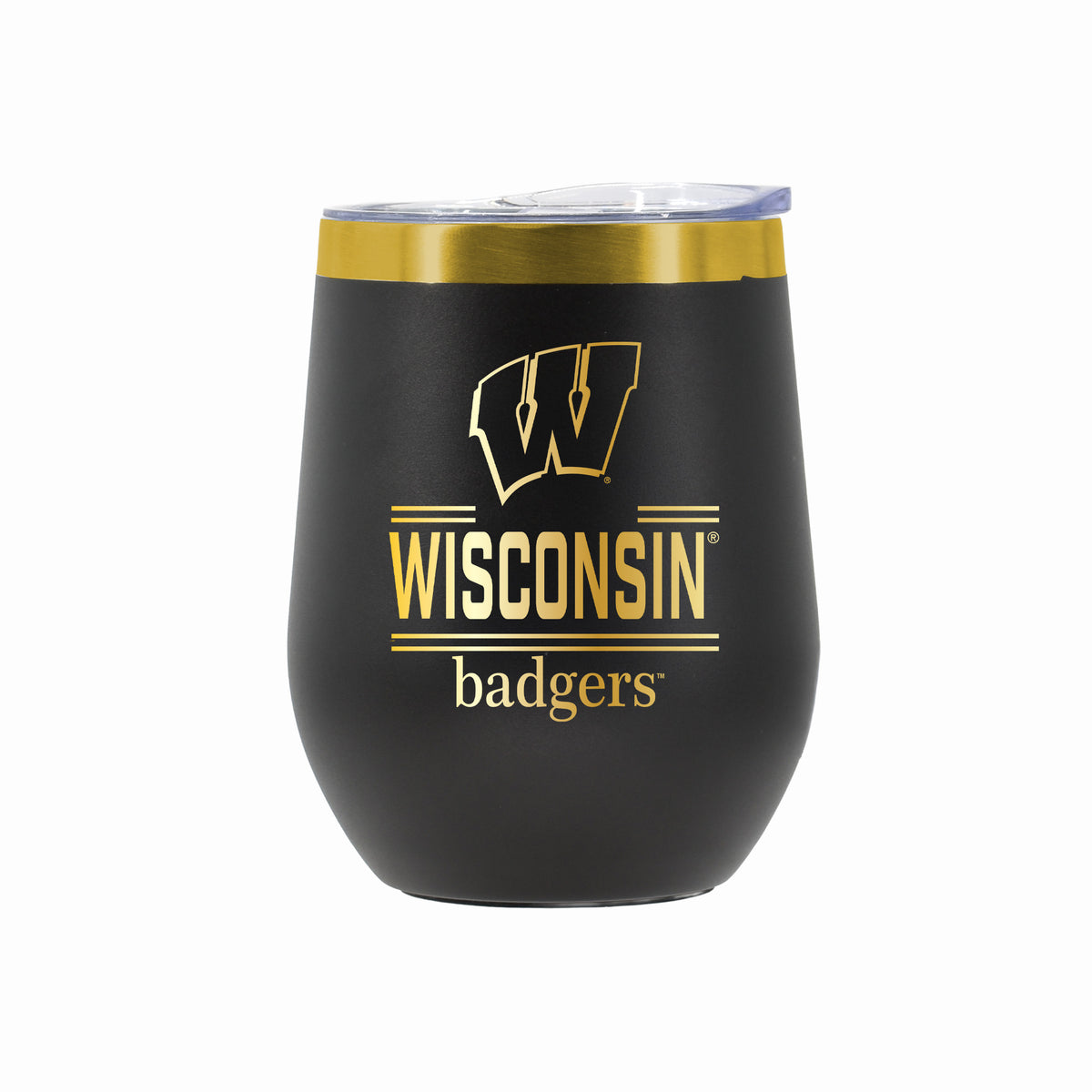12 oz Stainless Steel Wine Tumbler with Gold Etched Classic Crew Team Design, University of Wisconsin