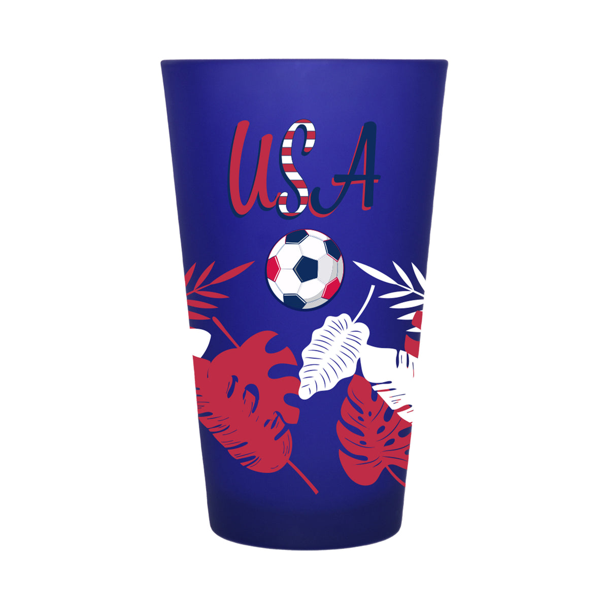 16oz Blue Frosted Pint Glass, Direct Print, Palms Design, United States of America