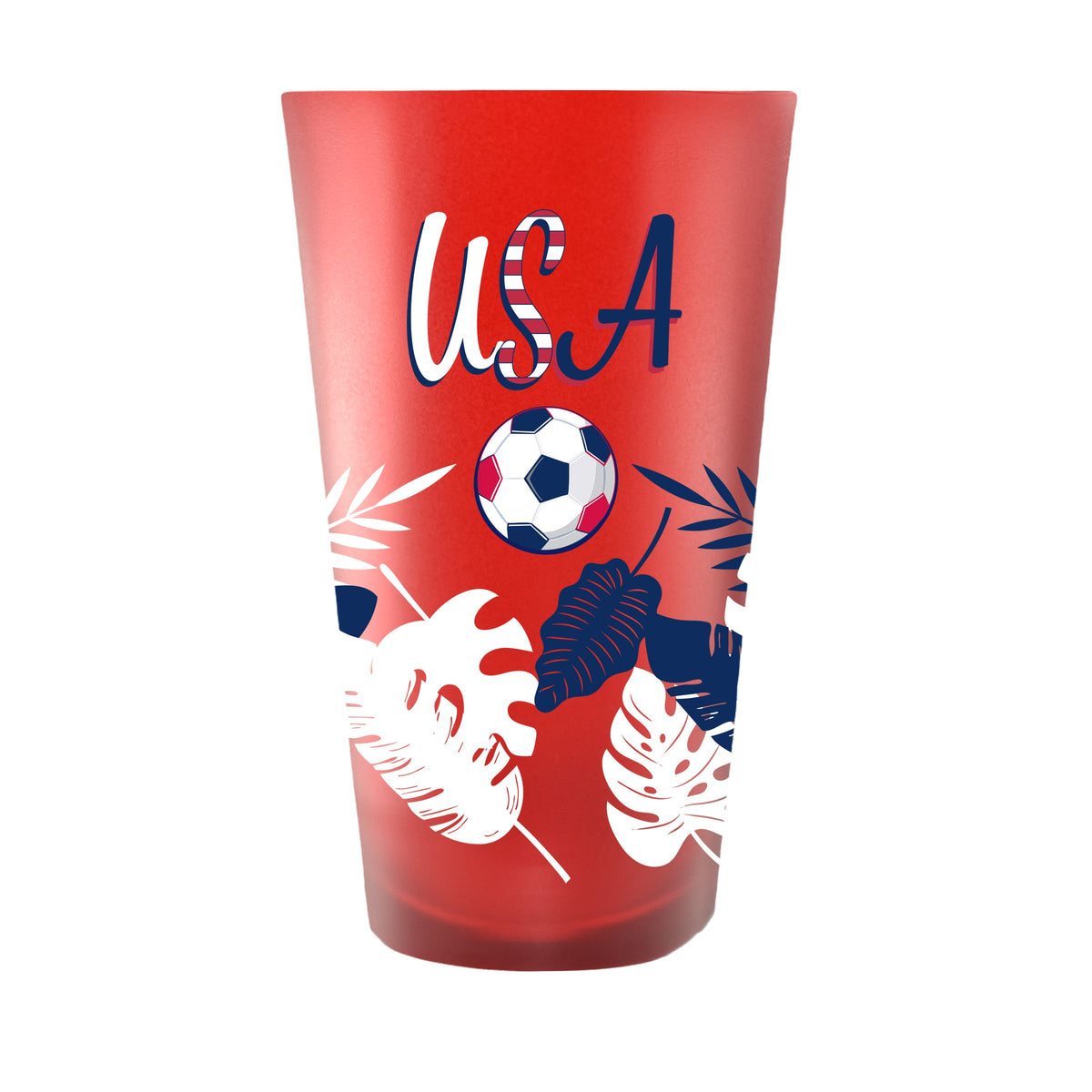 16oz Team Color Frosted Pint Glass, Red, Direct Print United States of America