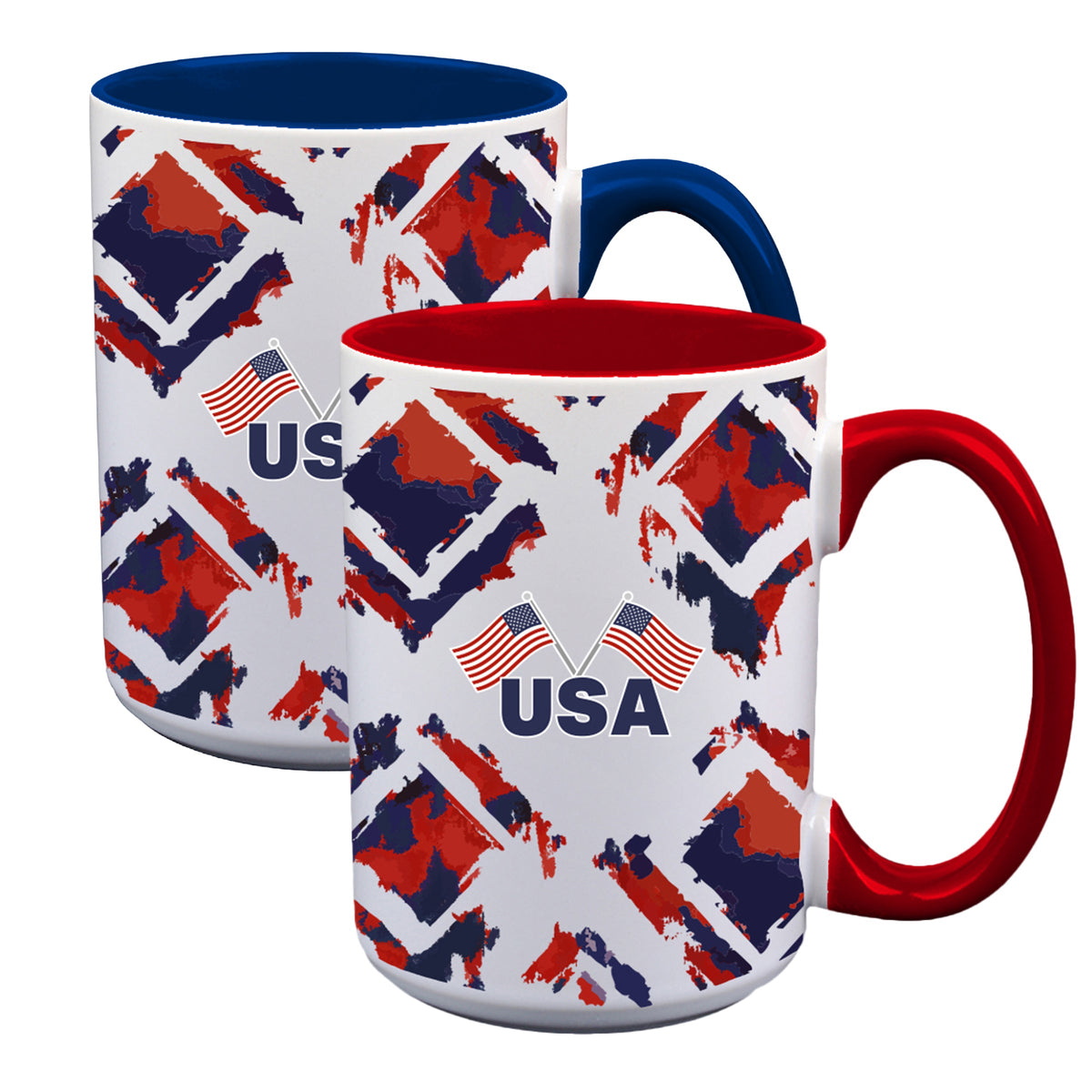 2pk 15oz White Mug with Red/Blue I/C, Sublimation, United States of America