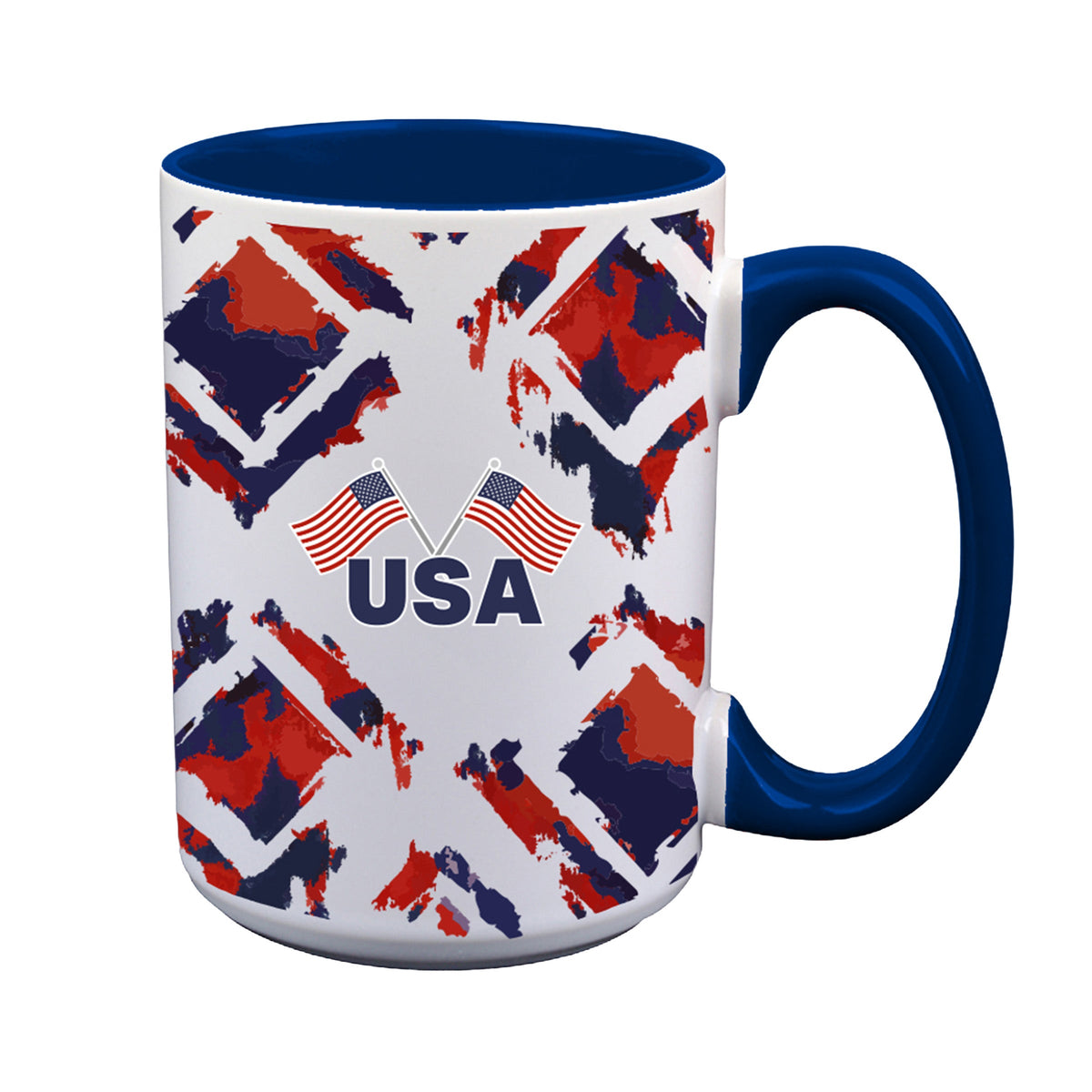 15oz White Mug with Blue Inner Color, Country Pride, United States of America