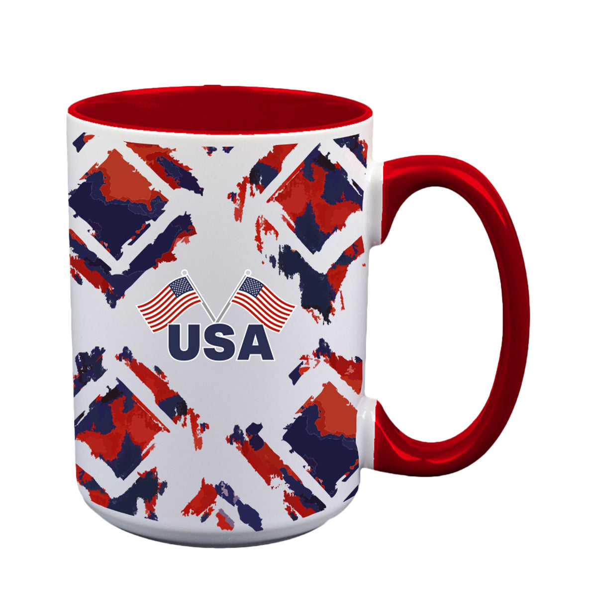 15oz White Mug with Red Inner Color, Country Pride, United States of America