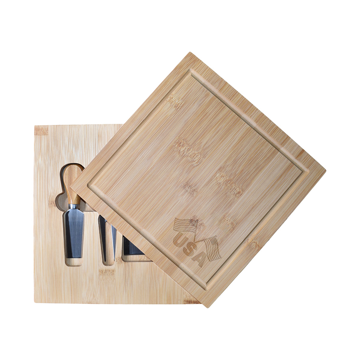 Bamboo Cutting Board with Utensils, Etched, Logo + Wordmark, United States of America