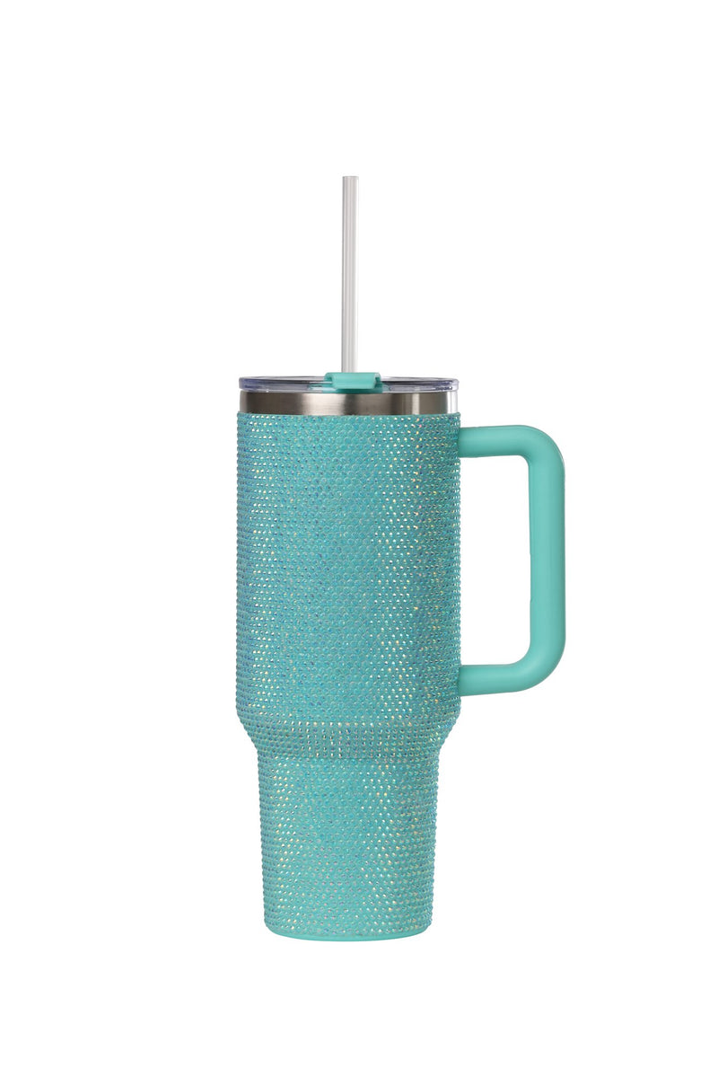 40oz. Bling Tumbler with Handle and Straw Lid | Sea Glass