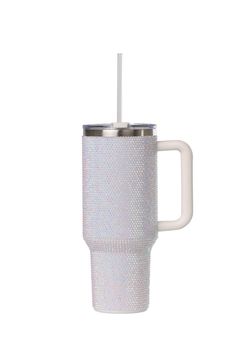 40oz. Bling Tumbler with Handle and Straw Lid | White