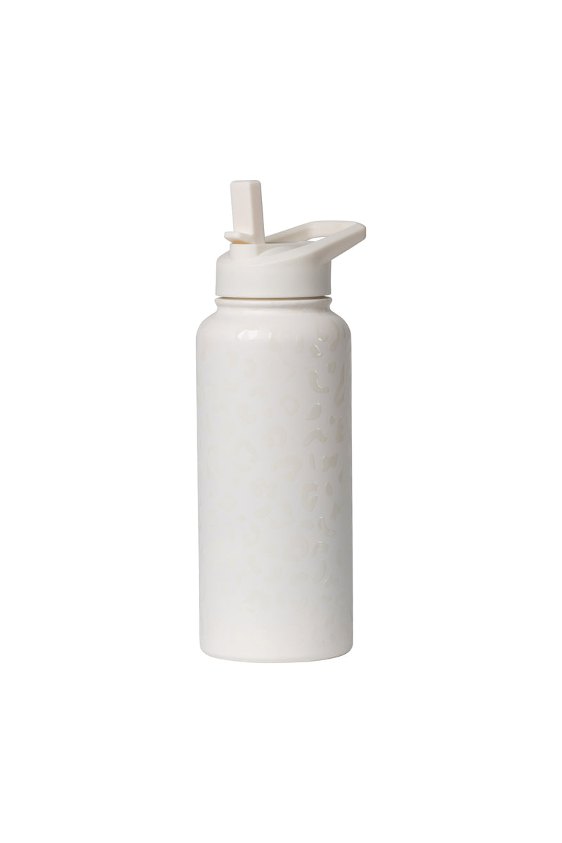 32oz. Water Bottle with Straw Lid | White Sand Leopard