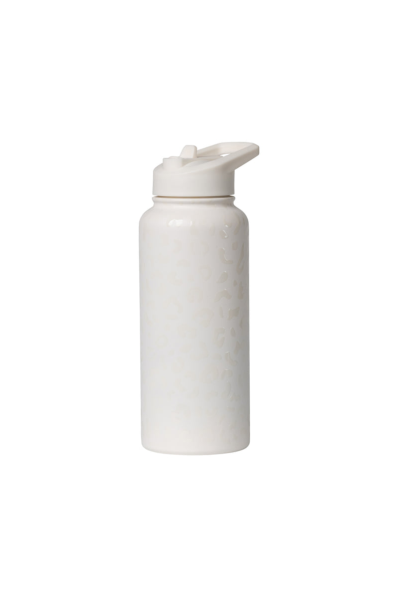 32oz. Water Bottle with Straw Lid | White Sand Leopard