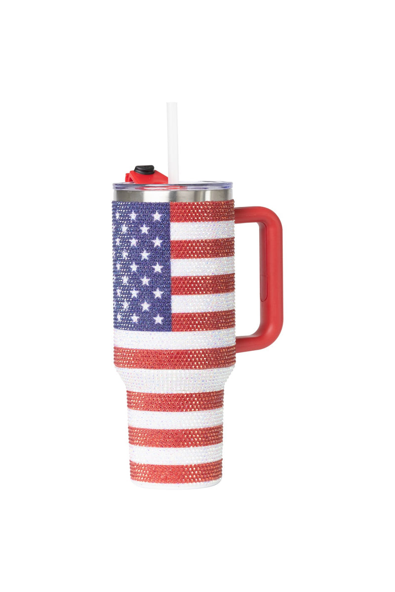 40oz. Bling Tumbler with Handle and Straw Lid | American Flag