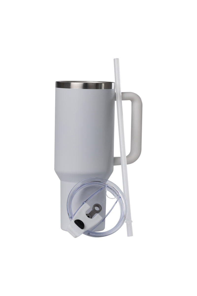 40oz. Tumbler with Handle and Straw Lid | White