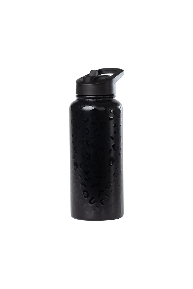 32oz. Water Bottle with Straw Lid | Black Leopard