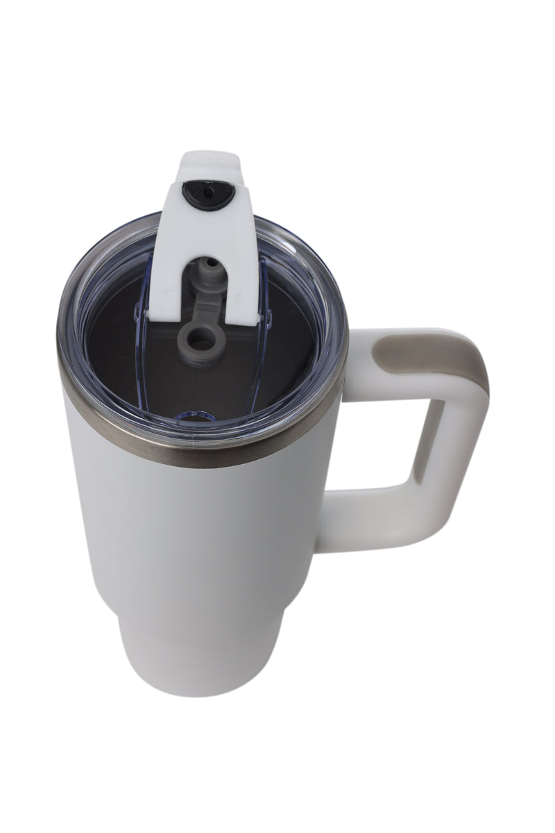 40oz. Tumbler with Handle and Straw Lid | White