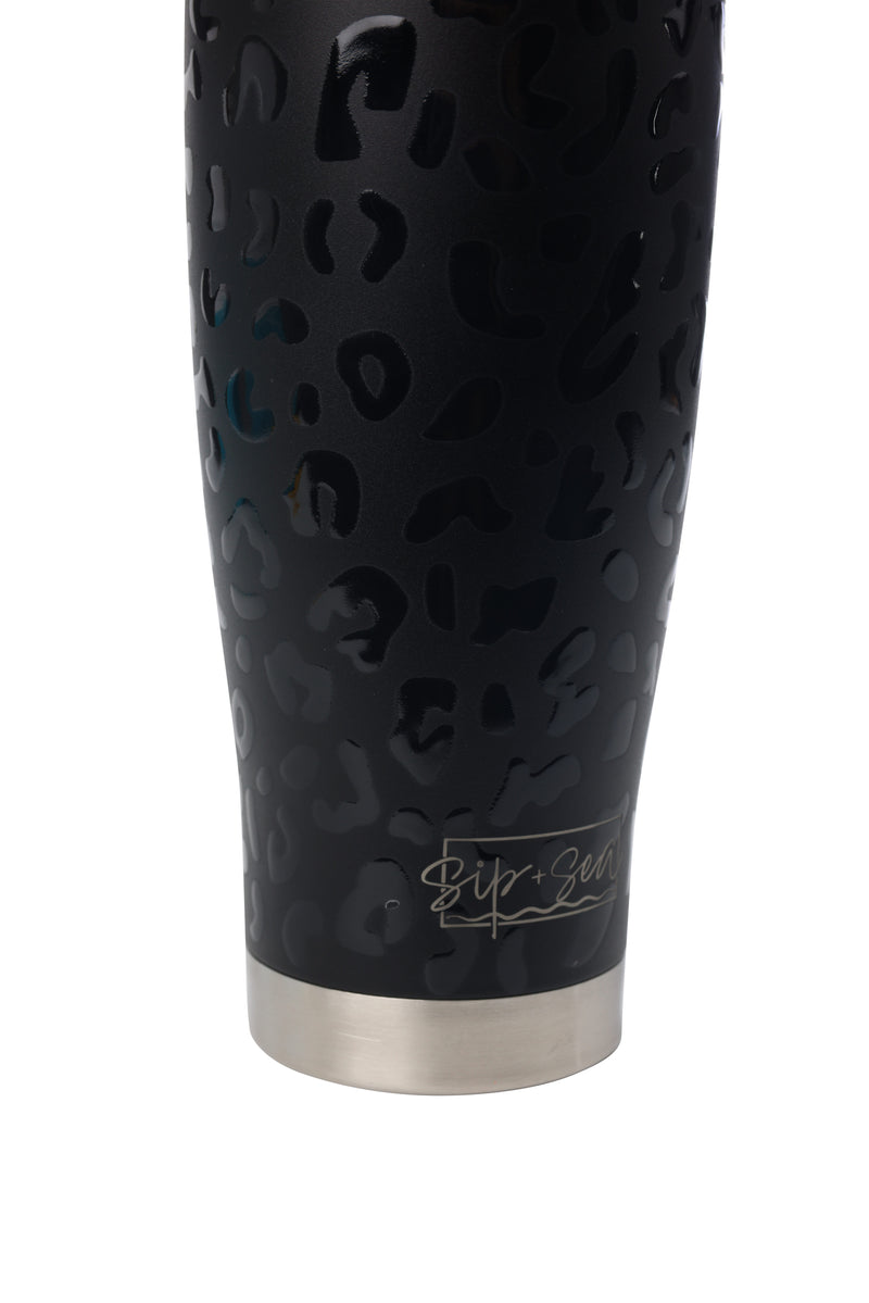 28oz. Insulated Tumbler with Lid and Straw | Black Leopard