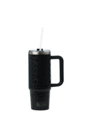 30oz. Tumbler with Handle and Straw Lid | Black Leopard