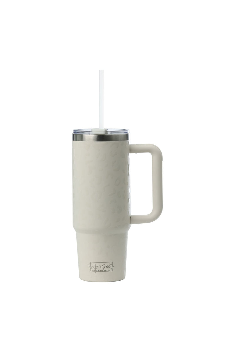 30oz. Tumbler with Handle and Straw Lid | White Sand Leopard