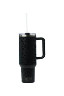 50oz. Tumbler with Handle and Straw Lid | Black Leopard