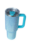 40oz. Bling Tumbler with Handle and Straw Lid | Turquoise