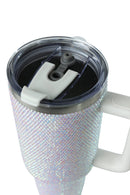 40oz. Bling Tumbler with Handle and Straw Lid | White