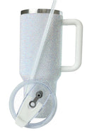 40oz. Bling Tumbler with Handle and Straw Lid | White