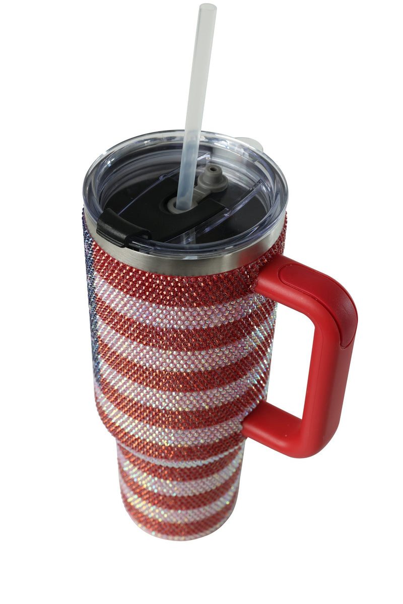 40oz. Bling Tumbler with Handle and Straw Lid | American Flag