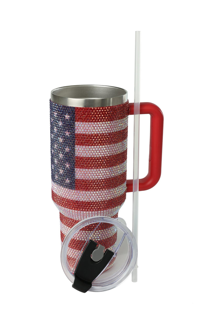 40oz. Bling Tumbler with Handle and Straw Lid | American Flag