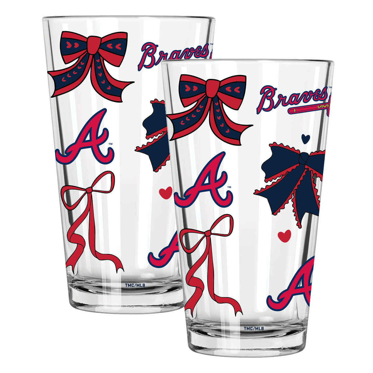  Braves 2pk 16oz Bow Pint Glass 