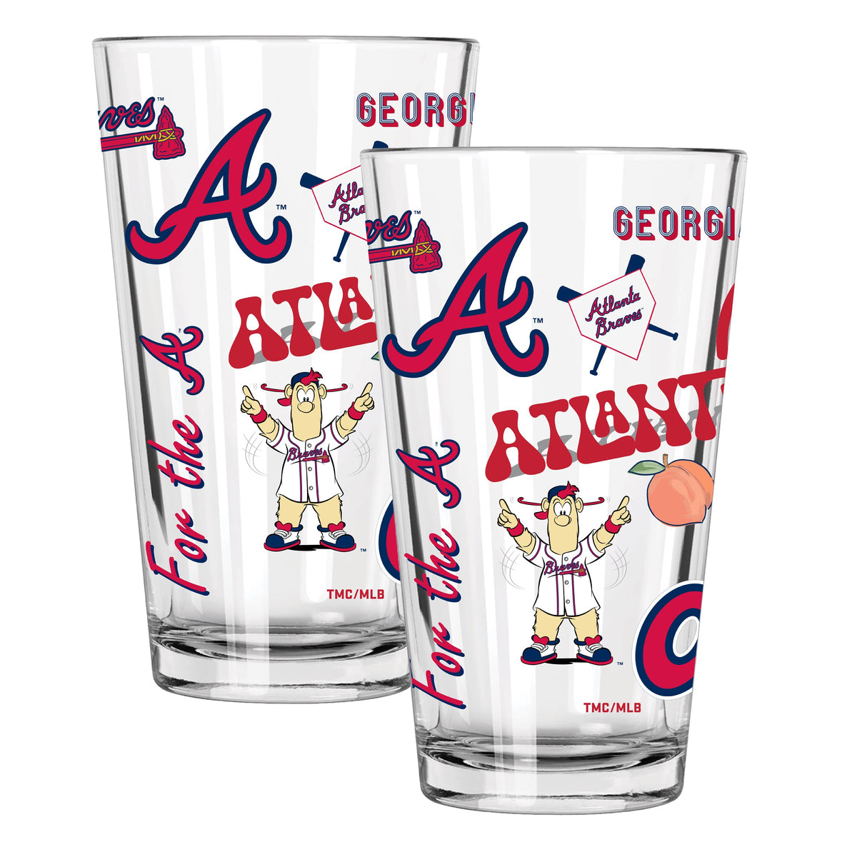 2pk 16oz Pint Glass, Direct Print, Loco Design | Atlanta Braves