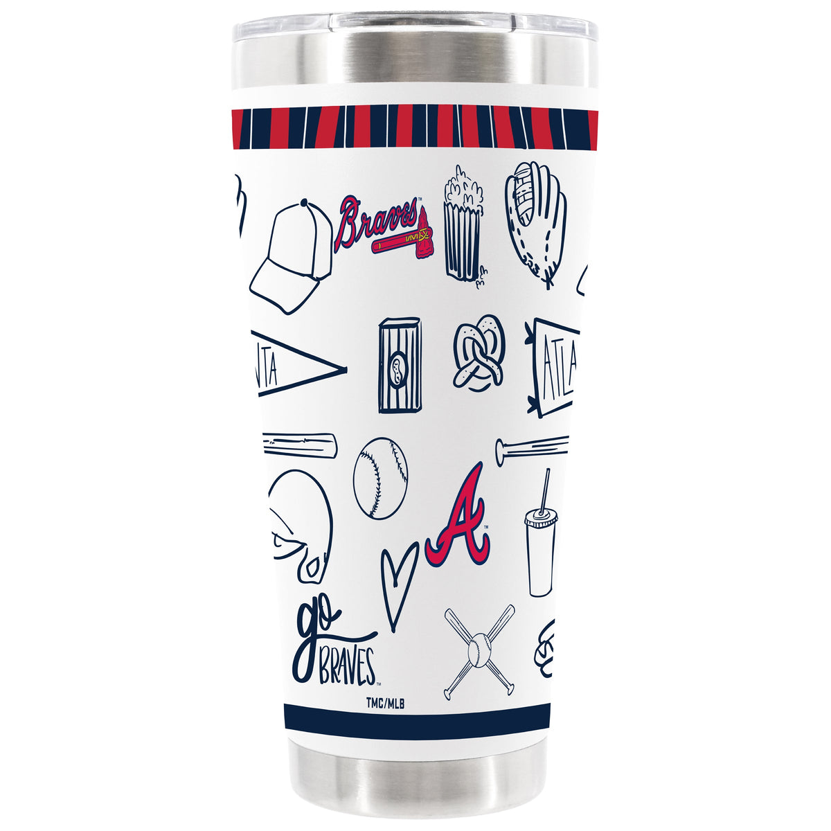 30oz White Stainless Steel Tumbler, Direct Print, Sketchpad Design | Atlanta Braves