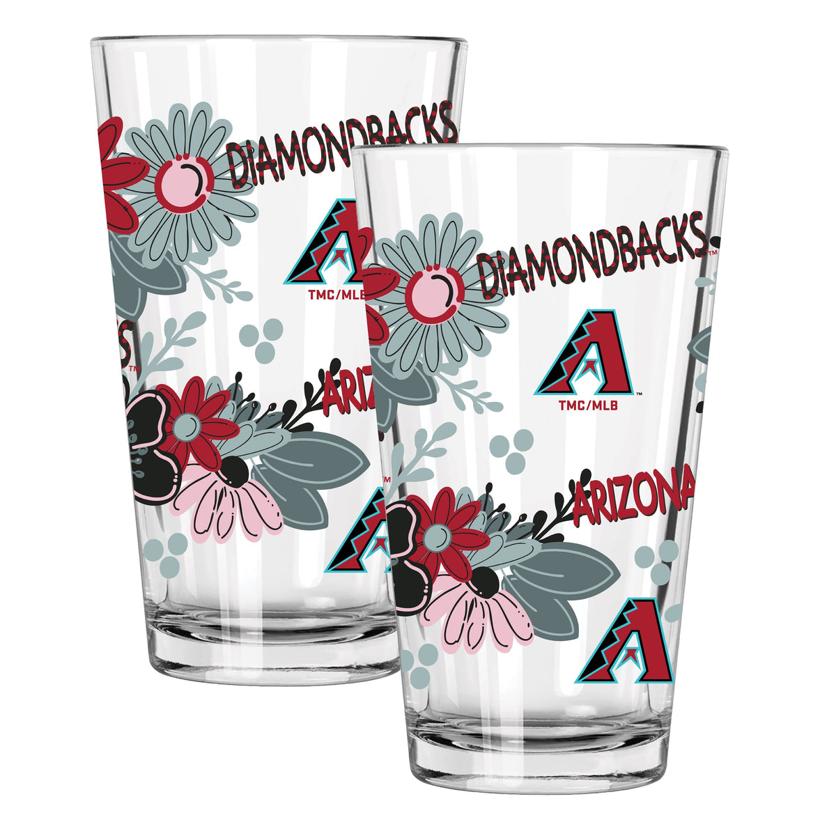 2pk 16oz Pint Glass, Direct Print, Flowers Design | Arizona Diamondbacks