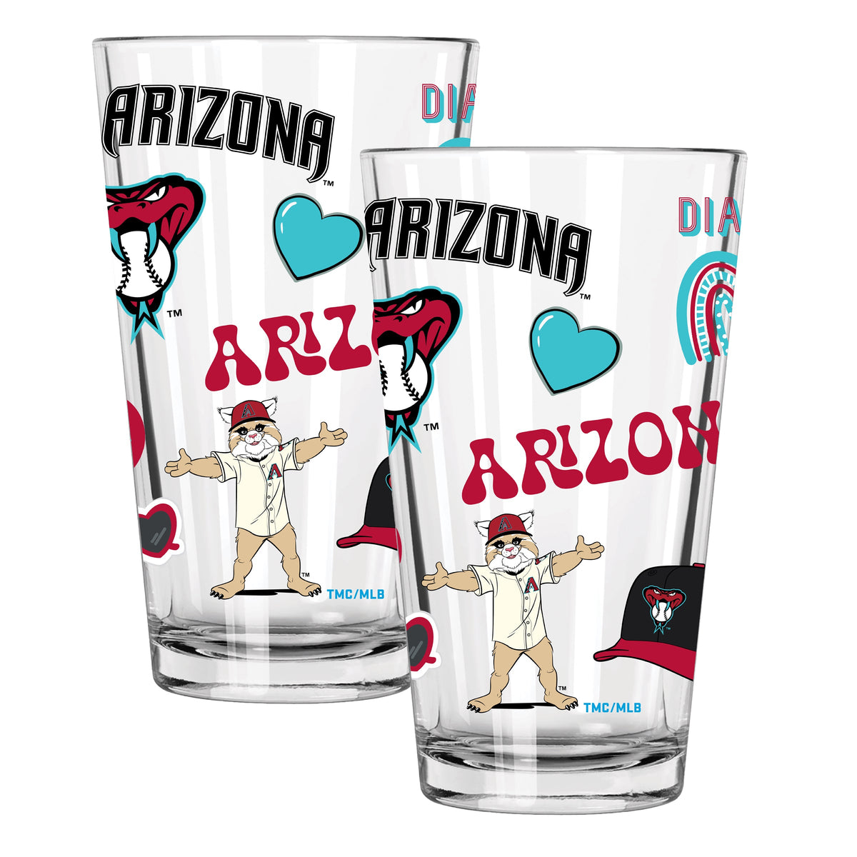 2pk 16oz Pint Glass, Direct Print, Loco Design | Arizona Diamondbacks