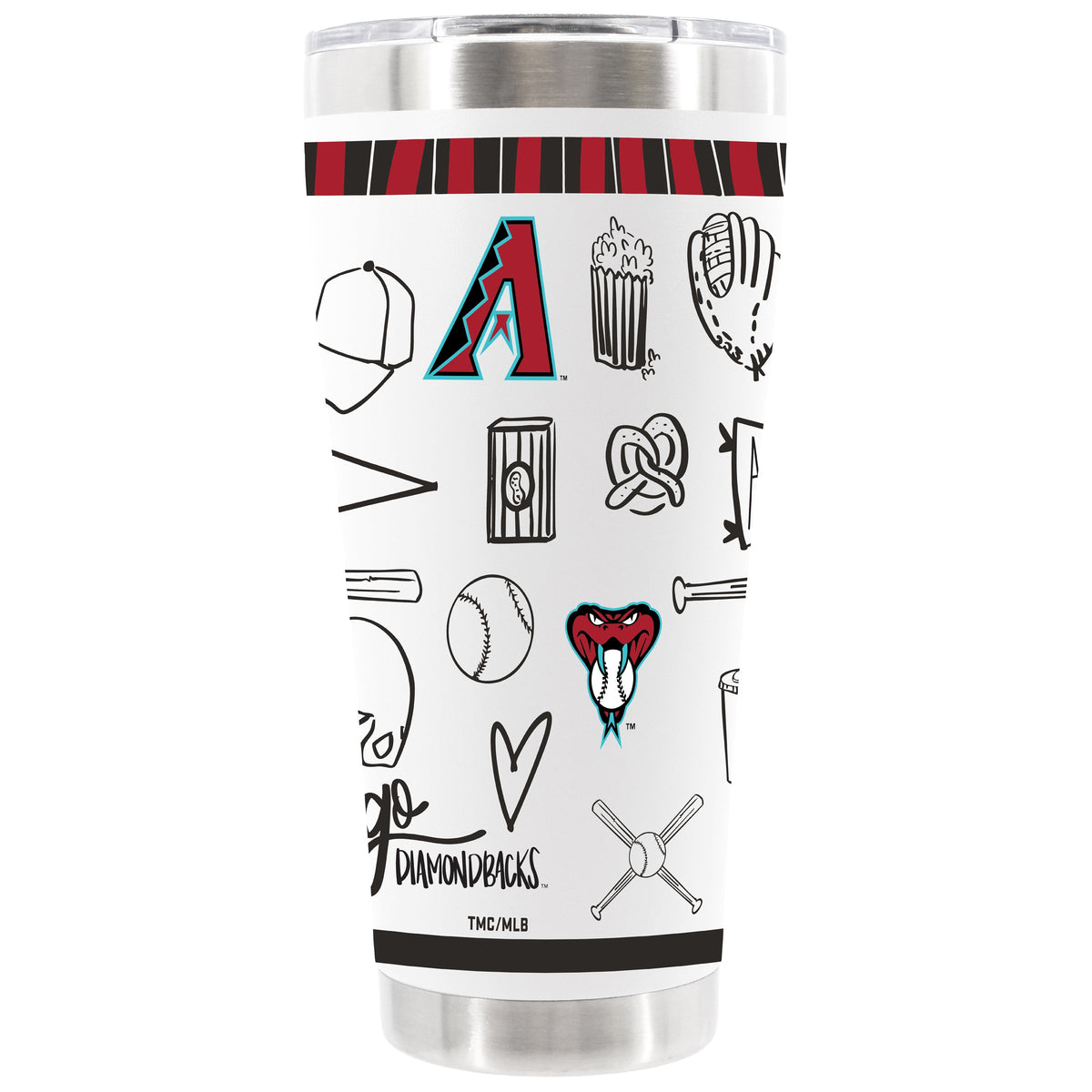 30oz White Stainless Steel Tumbler, Direct Print, Sketchpad Design | Arizona Diamondbacks