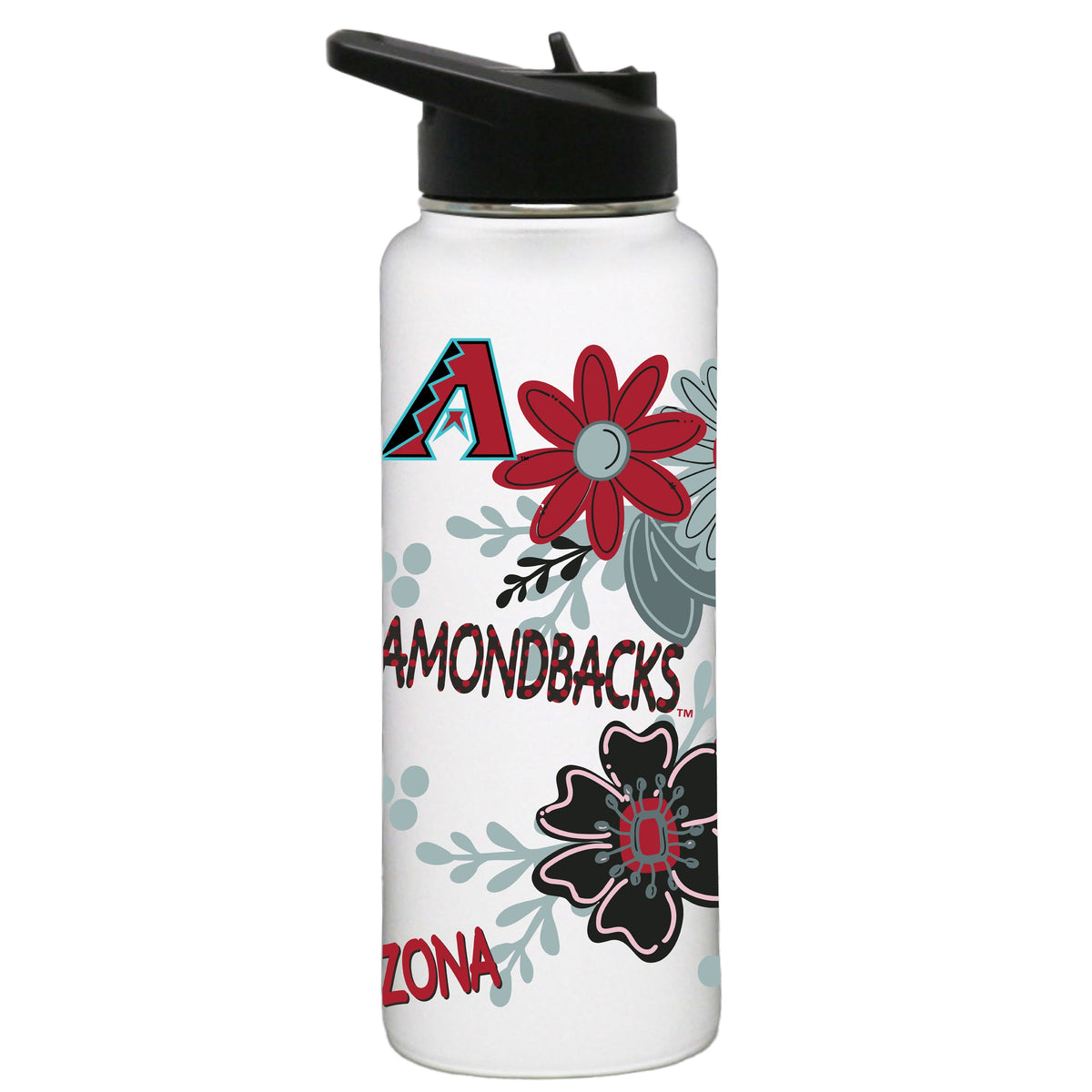 34oz White Quencher Water Bottle, Direct Print, Flowers Design | Arizona Diamondbacks
