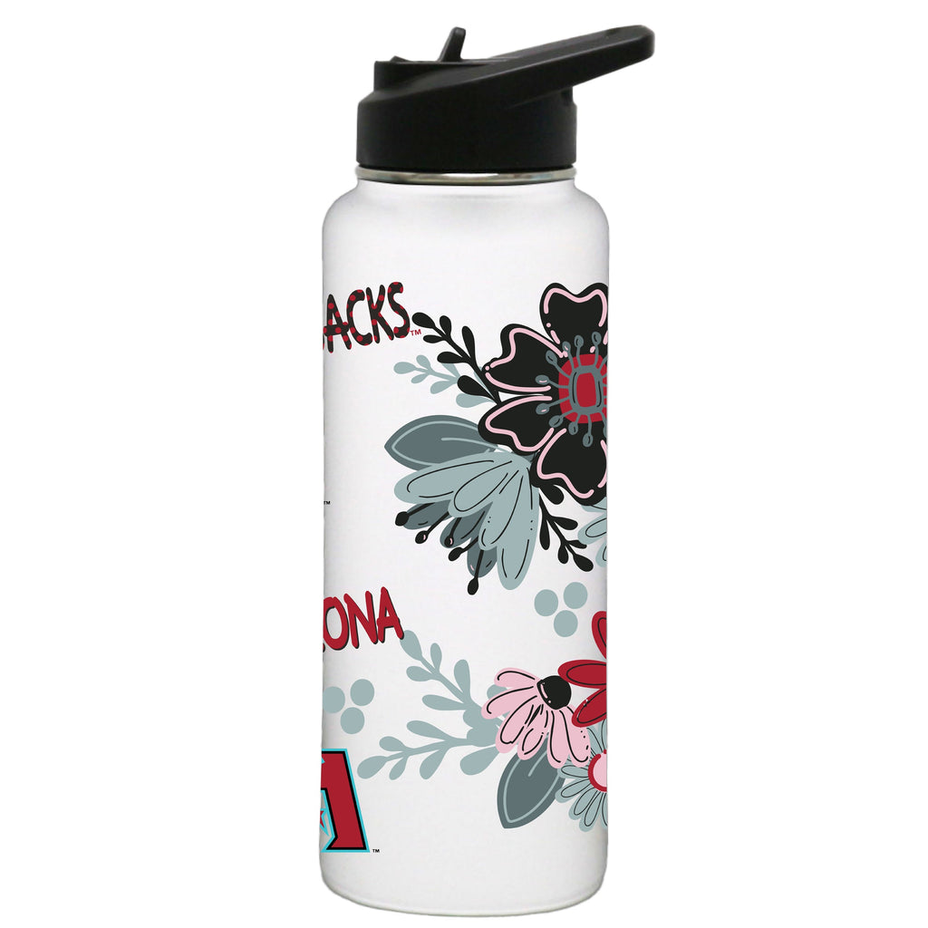 34oz White Quencher Water Bottle, Direct Print, Flowers Design | Arizona Diamondbacks