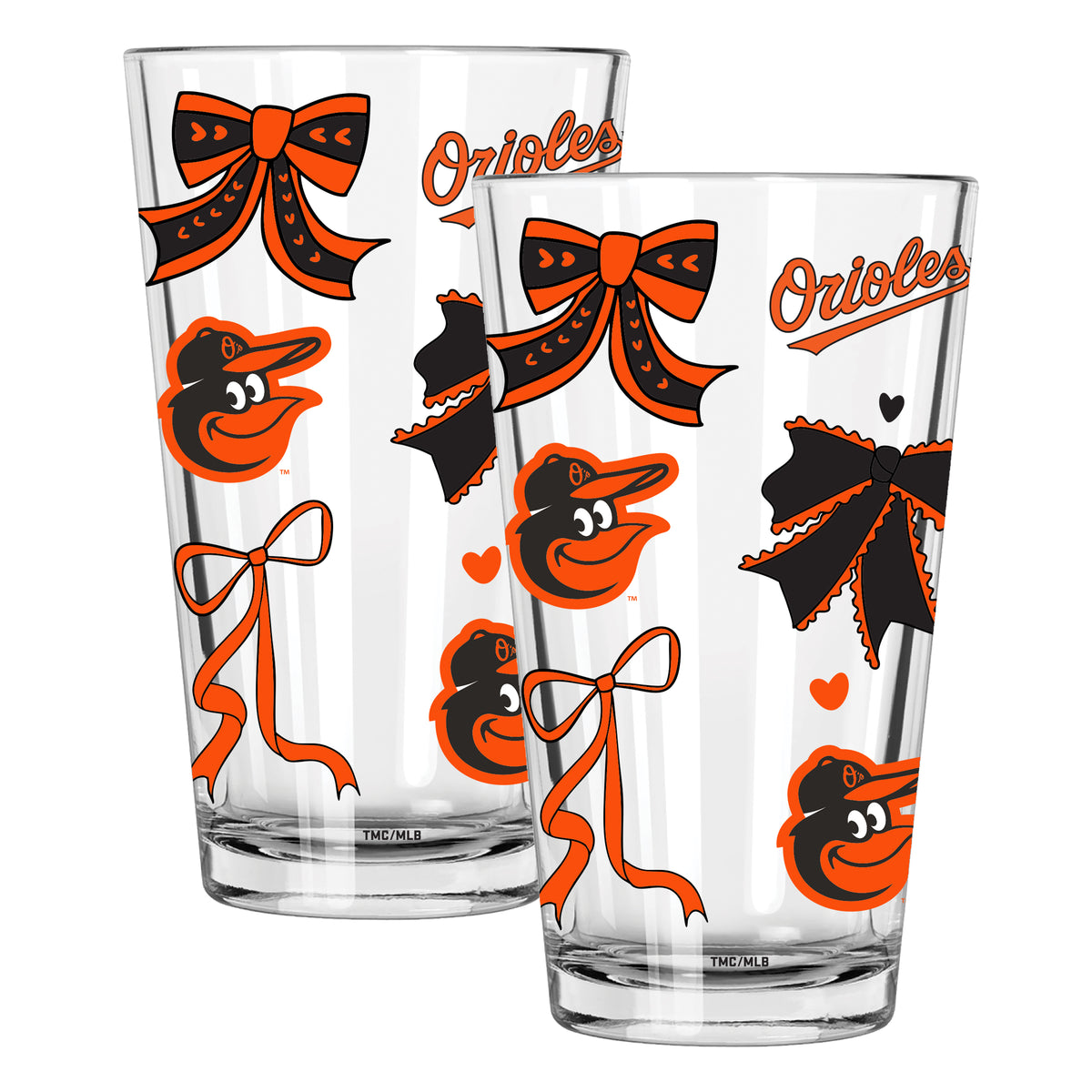  Orioles 2pk 16oz Bow Pint Glass 