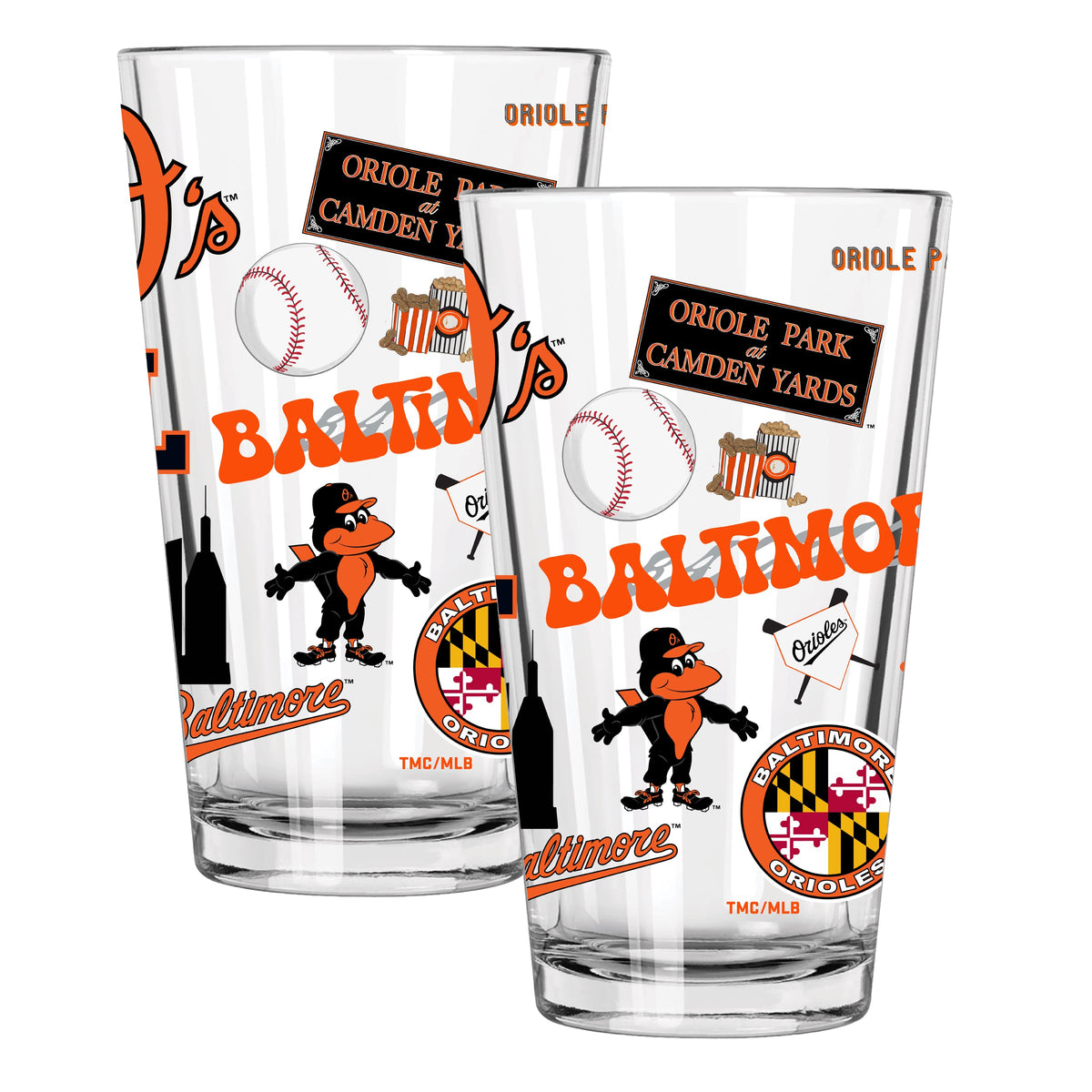 2pk 16oz Pint Glass, Direct Print, Loco Design | Baltimore Orioles