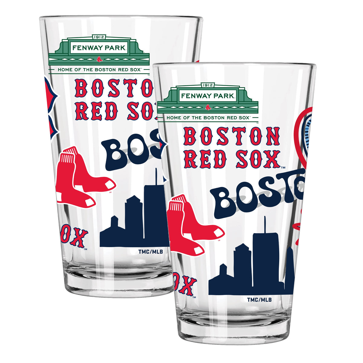 2pk 16oz Pint Glass, Direct Print, Loco Design | Boston Red Sox