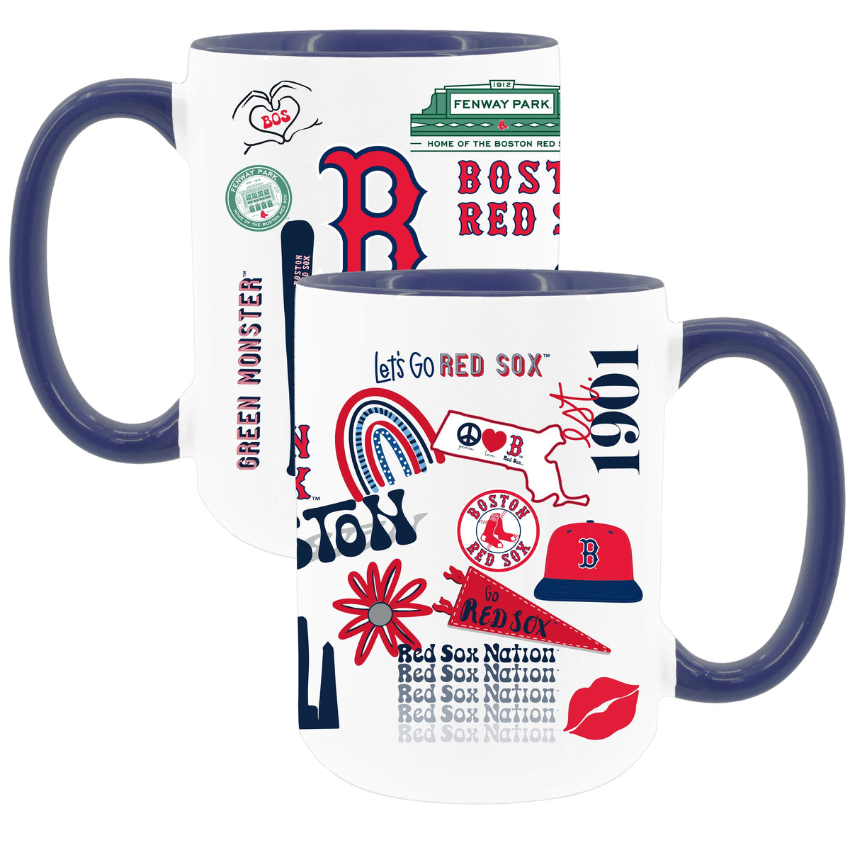 2pk 15oz White Mug with Navy I/C | Boston Red Sox
